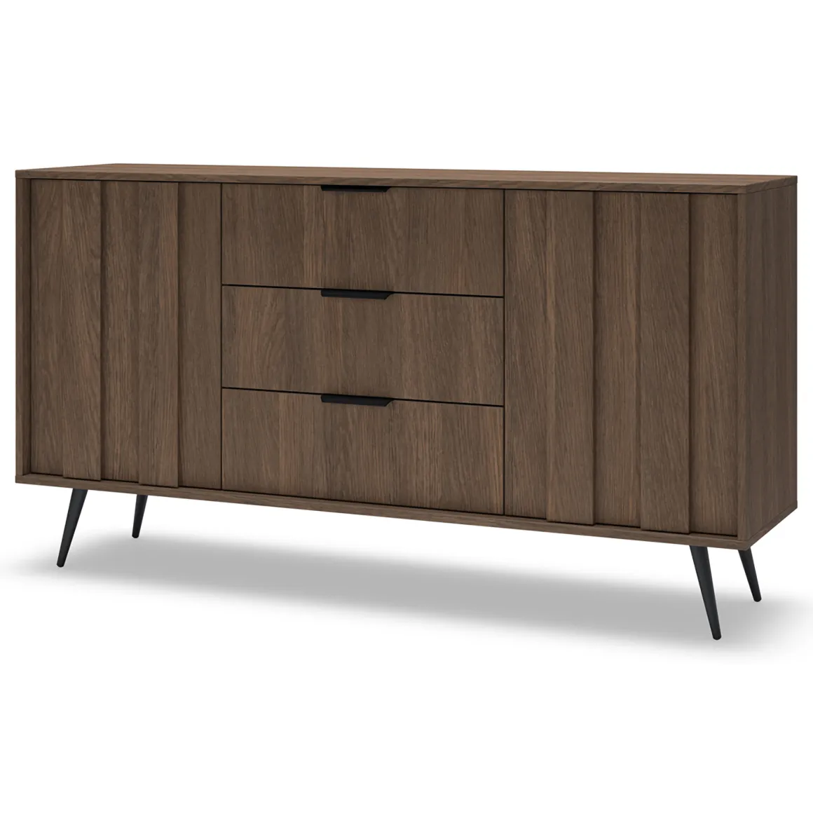 Credenza Marrone Noce Nero 3 Cassetti 2 Ripiani 154x40x87h cm, Apertura Battente, Scorrevole - Hahasasi