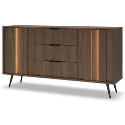 Credenza Marrone Noce Nero 3 Cassetti 2 Ripiani 154x40x87h cm, Apertura Battente, Scorrevole - Hahasasi