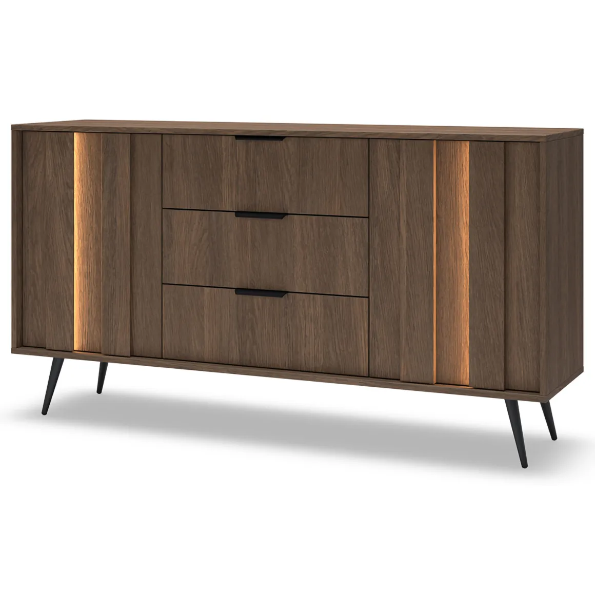 Credenza Marrone Noce Nero 3 Cassetti 2 Ripiani 154x40x87h cm, Apertura Battente, Scorrevole - Hahasasi