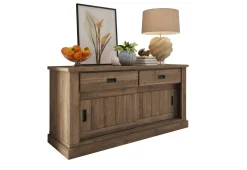 Madie|Credenze > Dmora Credenza 2 Ripiani 3 Cassetti 220x50x95h cm, 2 Ante - Malonno Marrone Noce