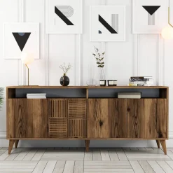 Madie|Credenze > Dmora Credenza 2 Ripiani 4 Ante 60x31x140h cm, 5 Vani - Sestu Marrone Noce