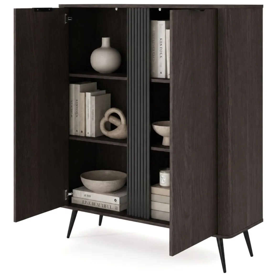 Credenza Marrone Noce 2 Ripiani Apertura Battente 113x38x134h cm, 2 Ante - Hazamale