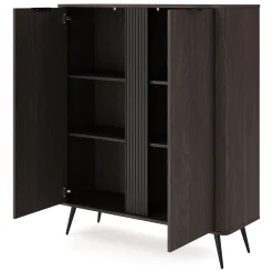 Credenza Marrone Noce 2 Ripiani Apertura Battente 113x38x134h cm, 2 Ante - Hazamale