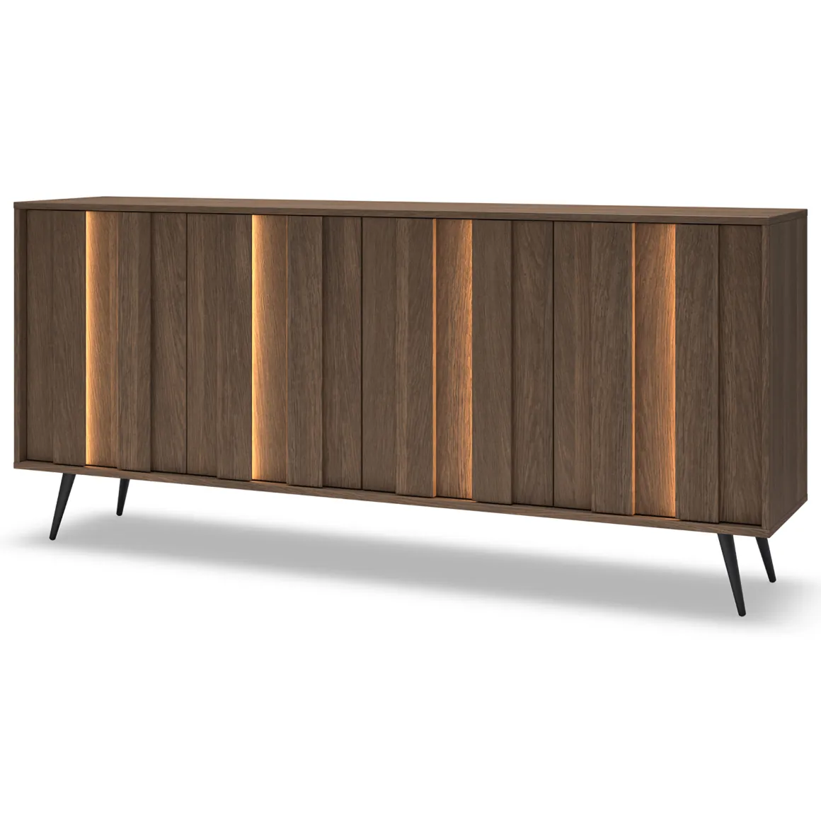 Credenza Marrone Noce 4 Ripiani Apertura Battente 183x40x83h cm, 4 Ante - Haga