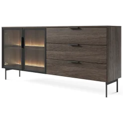 Credenze > Dmora Credenza Marrone Noce Trasparente 3 Cassetti un Ripiano 181x39x83h cm, Apertura Battente, Scorrevole - Hara Trasparente, Marrone Noce