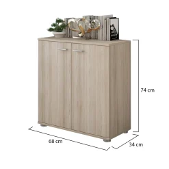 Madie|Credenze > Dmora Credenza un Ripiano Apertura Battente 68x34x74h cm, 2 Ante - Osteno Marrone Olmo