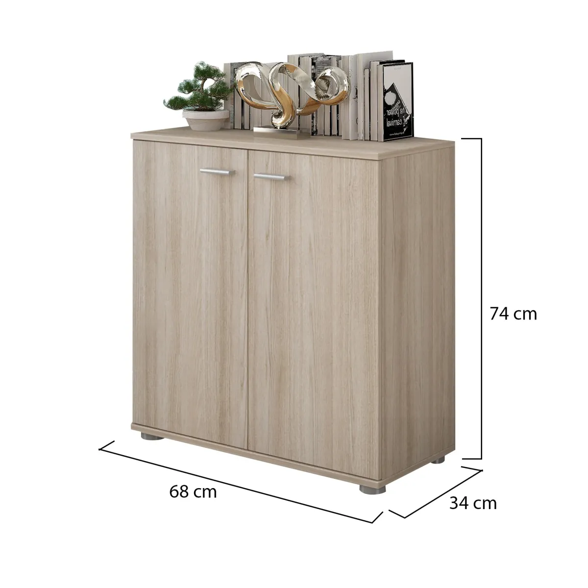 Madie|Credenze > Dmora Credenza un Ripiano Apertura Battente 68x34x74h cm, 2 Ante - Osteno Marrone Olmo