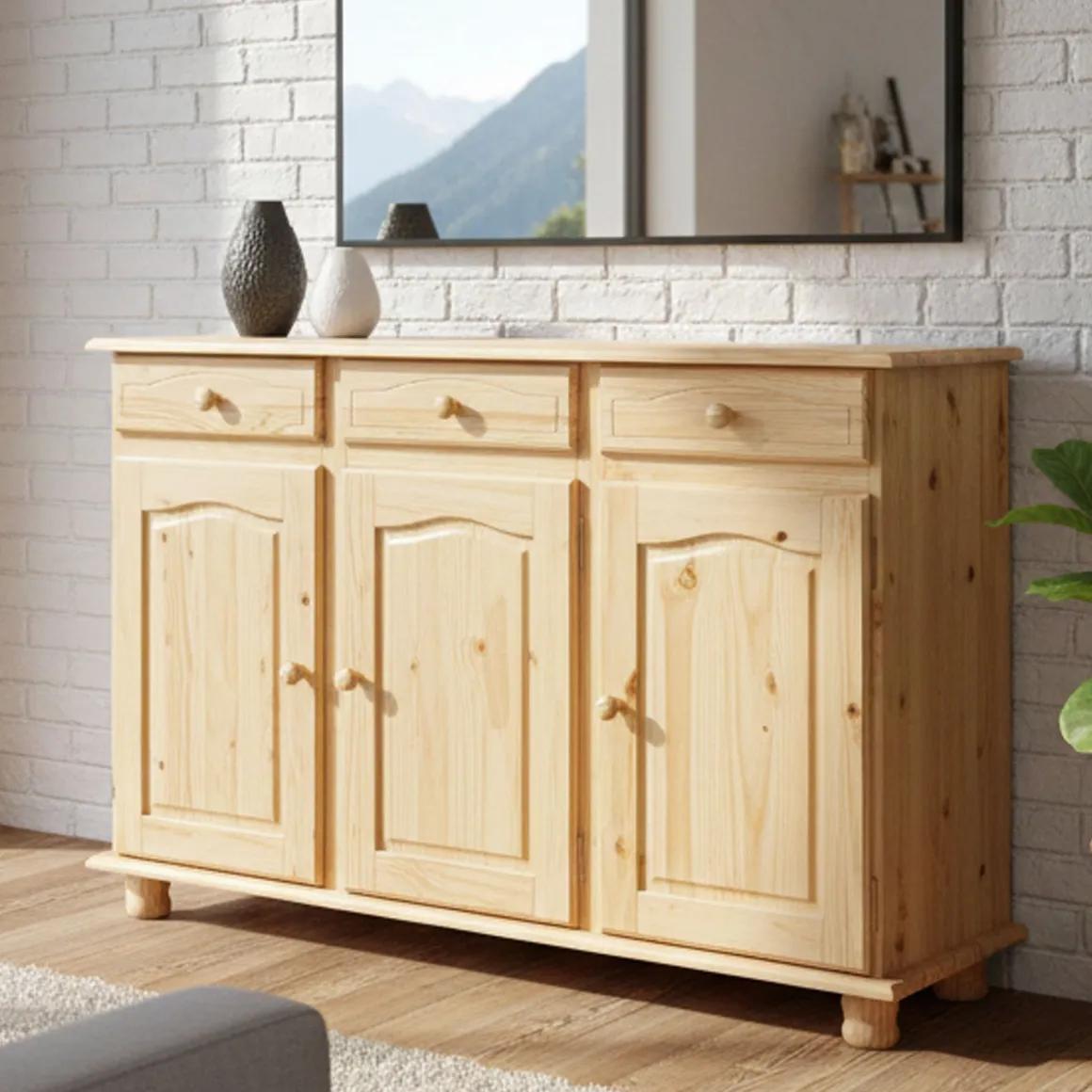 Credenza Marrone Quercia 3 Cassetti un Ripiano 130x43x87h cm, 6 Vani - Gragnano