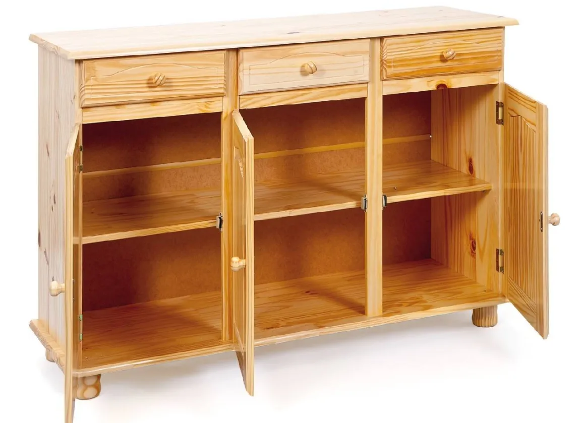 Credenza Marrone Quercia 3 Cassetti un Ripiano 130x43x87h cm, 6 Vani - Gragnano