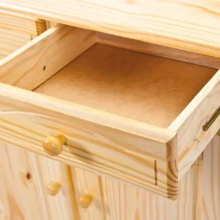 Madie|Credenze > Dmora Credenza un Cassetto 2 Ripiani 88x32x198h cm, Apertura Battente, Scorrevole - Quadri Marrone Quercia