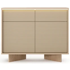 Credenze > Dmora Credenza Marrone Rovere Beige 2 Cassetti 2 Ripiani 104x40x84h cm, Apertura Battente, Scorrevole - Hateva Beige, Marrone Rovere