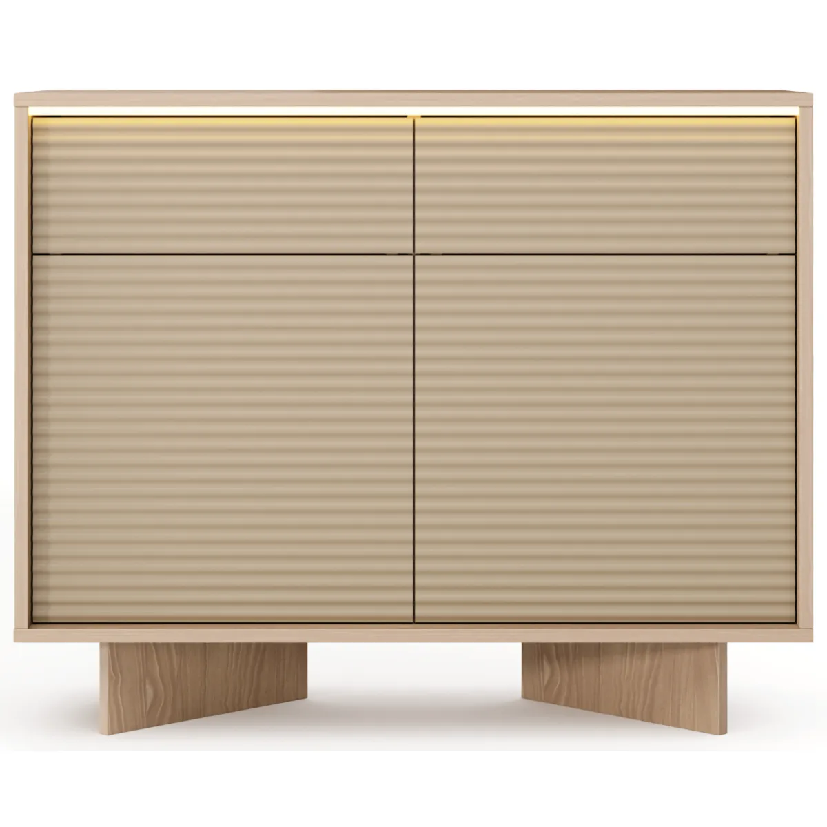 Credenze > Dmora Credenza Marrone Rovere Beige 2 Cassetti 2 Ripiani 104x40x84h cm, Apertura Battente, Scorrevole - Hateva Beige, Marrone Rovere