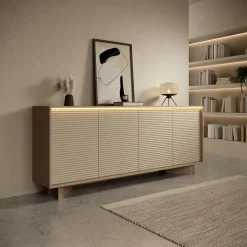 Credenza Marrone Rovere Beige 4 Ripiani Apertura Battente 204x40x84h cm, 4 Ante - Hataga