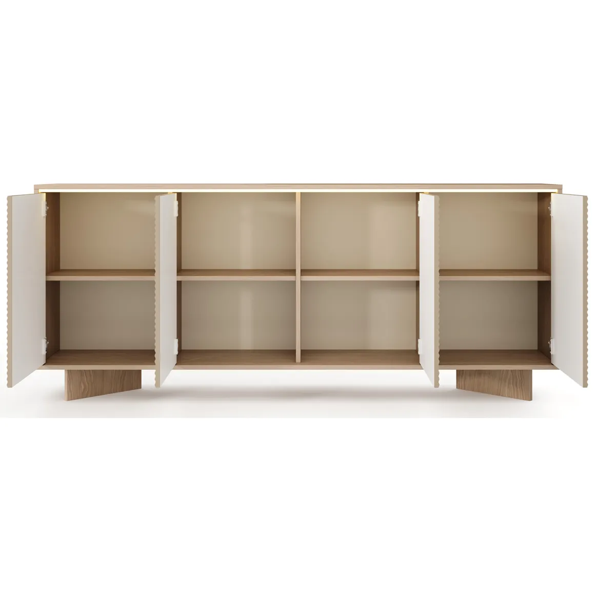 Credenza Marrone Rovere Beige 4 Ripiani Apertura Battente 204x40x84h cm, 4 Ante - Hataga
