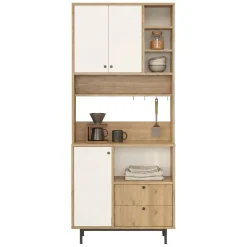 Madie|Credenze > Dmora Credenza Marrone Rovere Bianco 3 Ripiani 6 Vani 180x40x81h cm, 4 Ante - Coste Bianco, Marrone Rovere