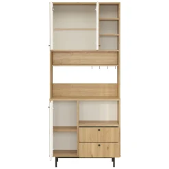 Madie|Credenze > Dmora Credenza Marrone Rovere Bianco 3 Ripiani 6 Vani 180x40x81h cm, 4 Ante - Coste Bianco, Marrone Rovere