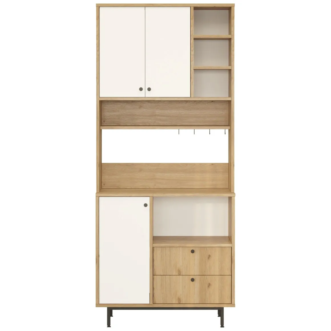 Madie|Credenze > Dmora Credenza Marrone Rovere Bianco 3 Ripiani 6 Vani 180x40x81h cm, 4 Ante - Coste Bianco, Marrone Rovere