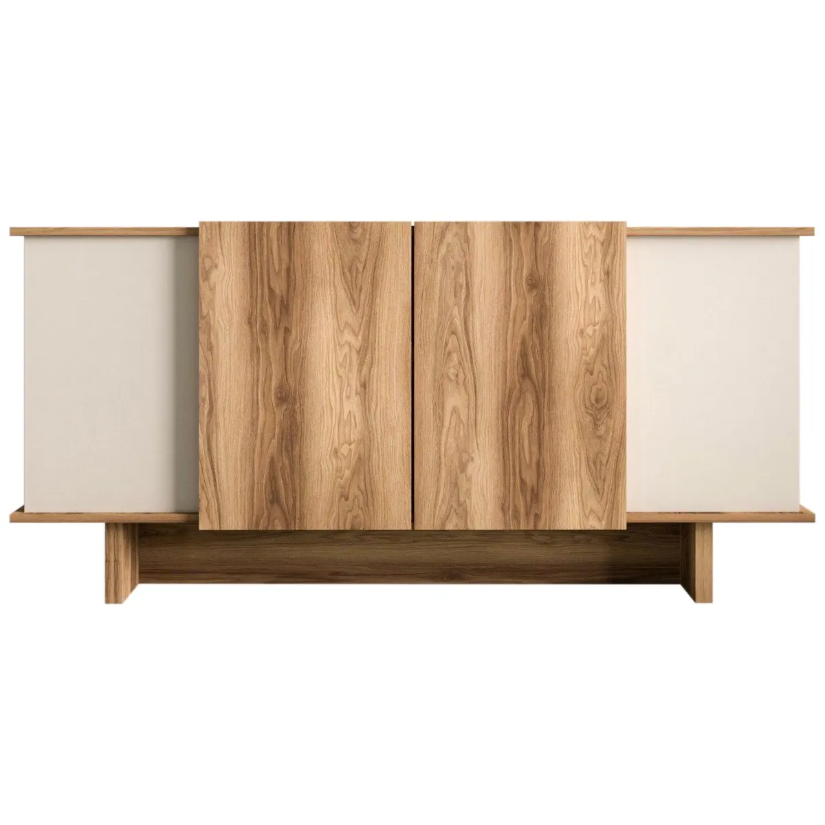 Madie|Credenze > Dmora Credenza Marrone Rovere Bianco 3 Ripiani 6 Vani 180x40x81h cm, 4 Ante - Coste Bianco, Marrone Rovere