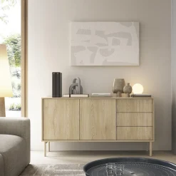 Credenza Marrone Rovere 3 Cassetti 2 Ripiani 154x40x80h cm, Apertura Battente, Scorrevole - Havazami