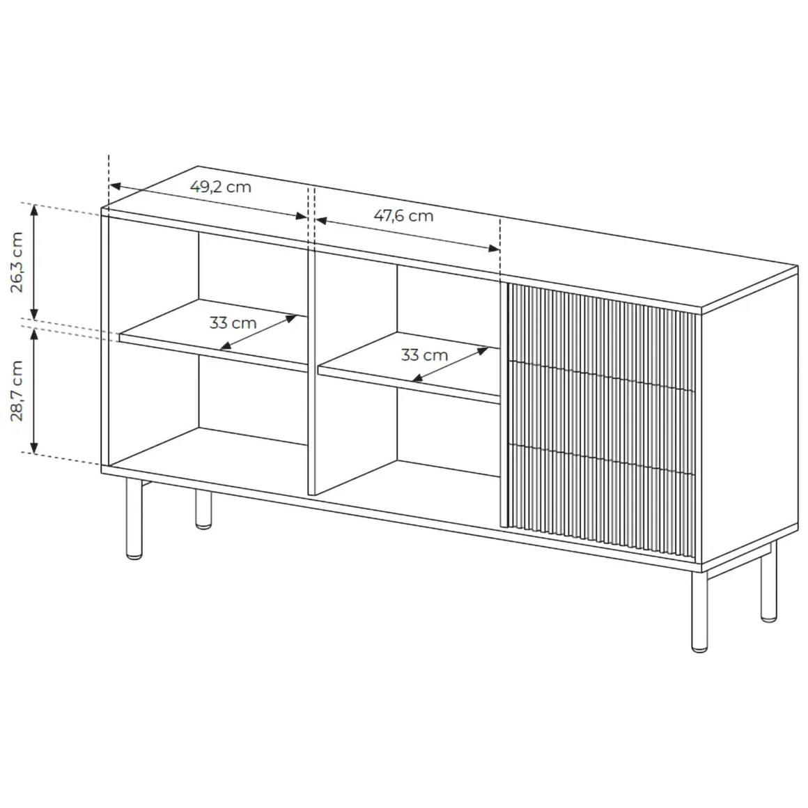 Credenze > Dmora Credenza 3 Cassetti 2 Ripiani 160x38x80h cm, Apertura Battente, Scorrevole - Hamonene Marrone Rovere