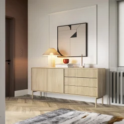 Credenza Marrone Rovere 3 Cassetti 2 Ripiani 187x40x80h cm, Apertura Battente, Scorrevole - Haza