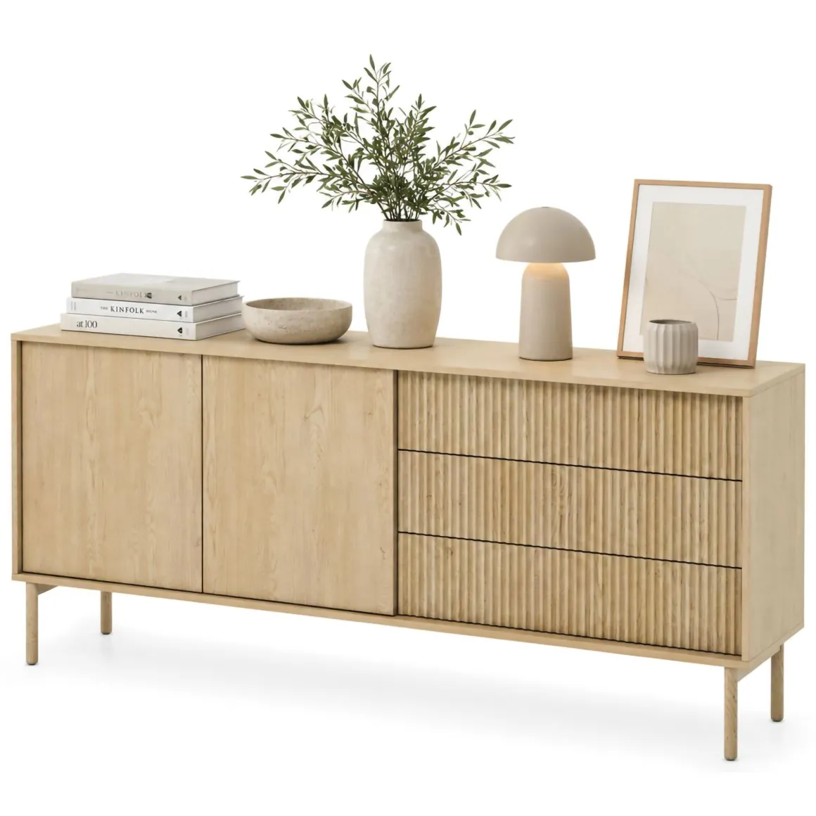 Credenza Marrone Rovere 3 Cassetti 2 Ripiani 187x40x80h cm, Apertura Battente, Scorrevole - Haza