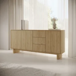 Credenza Marrone Rovere 3 Cassetti 3 Ripiani 183x38x83h cm, Apertura Battente - Hasilo