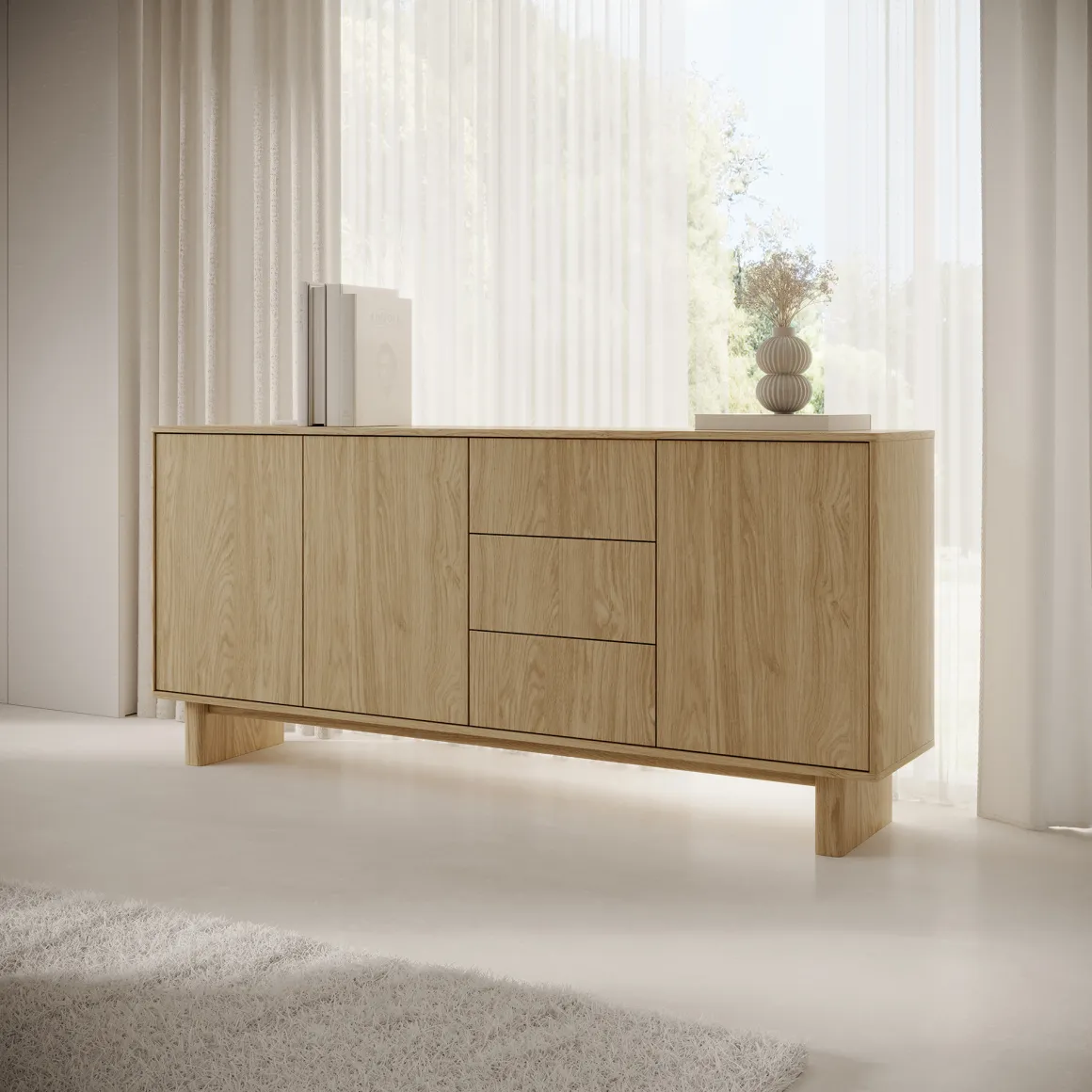 Credenza Marrone Rovere 3 Cassetti 3 Ripiani 183x38x83h cm, Apertura Battente - Hasilo