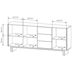 Credenza Marrone Rovere 3 Cassetti 3 Ripiani 183x38x83h cm, Apertura Battente - Hasilo