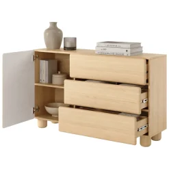 Credenza Marrone Rovere 3 Cassetti un Ripiano 130x38x80h cm, Apertura Battente, Scorrevole - Hanerito