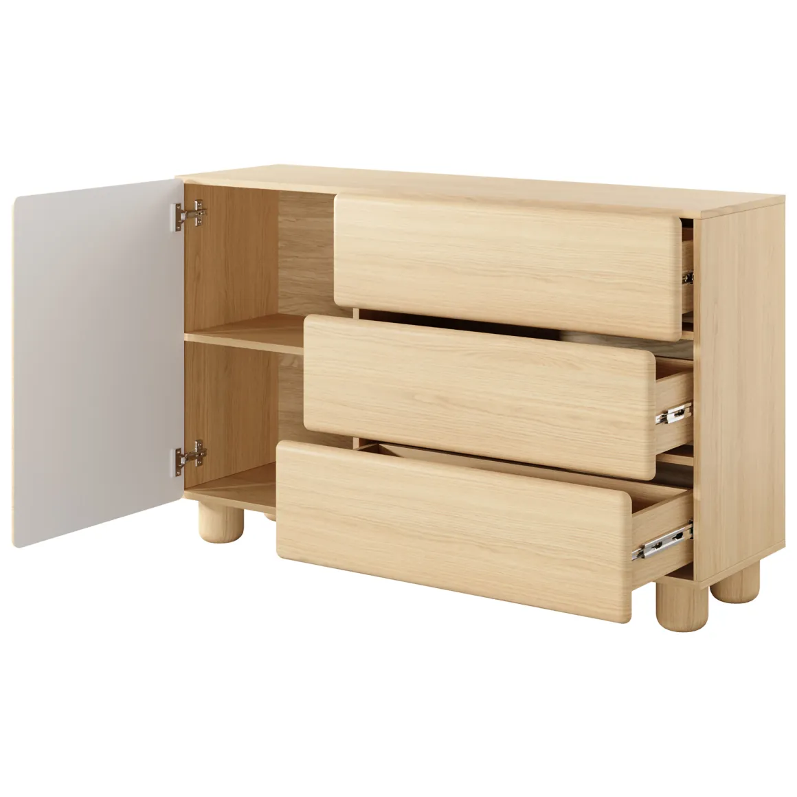 Credenza Marrone Rovere 3 Cassetti un Ripiano 130x38x80h cm, Apertura Battente, Scorrevole - Hanerito