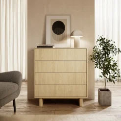 Credenza Marrone Rovere 4 Cassetti un Ripiano 94x38x104h cm, Apertura Scorrevole - Hasavato