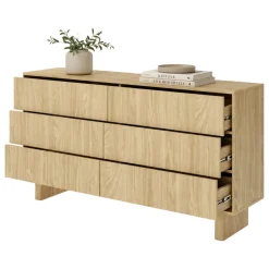 Credenza Marrone Rovere 6 Cassetti un Ripiano 154x38x83h cm, Apertura Scorrevole - Hasimi