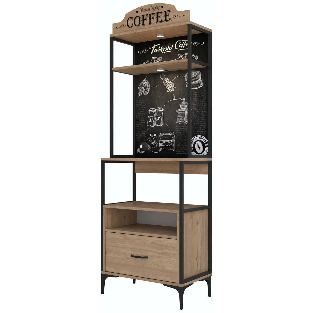 Madie|Credenze > Dmora Credenza Marrone Rovere Nero 2 Ripiani un Cassetto 70x40x207h cm, Apertura Scorrevole - Nemol Nero, Marrone Rovere