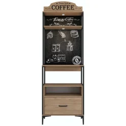 Madie|Credenze > Dmora Credenza Marrone Rovere Nero 2 Ripiani un Cassetto 70x40x207h cm, Apertura Scorrevole - Nemol Nero, Marrone Rovere