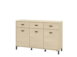 Credenza Marrone Rovere Nero 3 Cassetti 3 Ripiani 138x40x90h cm, Apertura Battente e Scorrevole - Quassolo