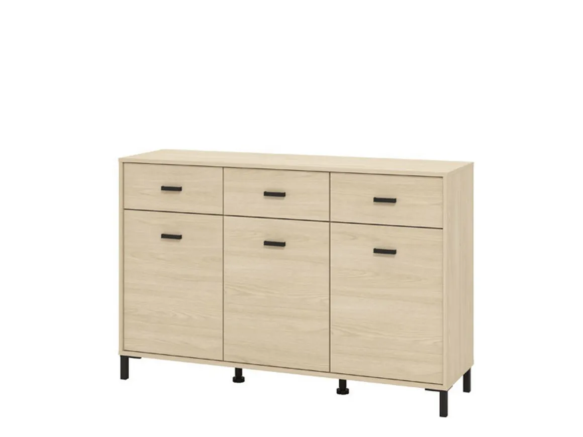Credenza Marrone Rovere Nero 3 Cassetti 3 Ripiani 138x40x90h cm, Apertura Battente e Scorrevole - Quassolo