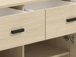 Credenza Marrone Rovere Nero 3 Cassetti 3 Ripiani 138x40x90h cm, Apertura Battente e Scorrevole - Quassolo