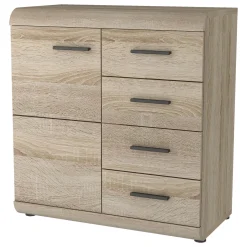 Credenza Marrone Rovere Nero 4 Cassetti 2 Ripiani 80x42x87h cm, Apertura Battente, Scorrevole - Hamo