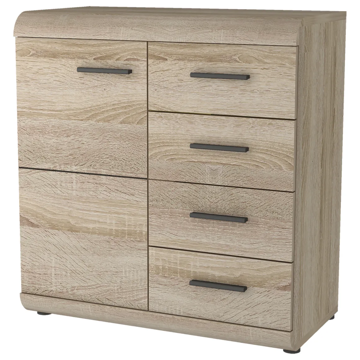 Credenza Marrone Rovere Nero 4 Cassetti 2 Ripiani 80x42x87h cm, Apertura Battente, Scorrevole - Hamo