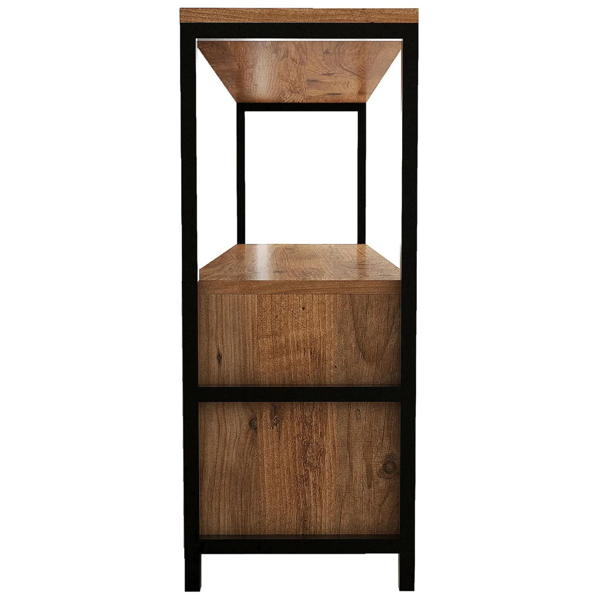Madie|Credenze > Dmora Credenza Marrone Rovere Nero 4 Vani 3 Ante 120x30x75h cm, Apertura a Ribalta - Amiterno Nero, Marrone Rovere