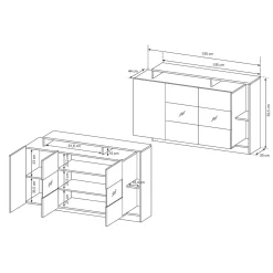 Credenza Marrone Rovere Nero 8 Ripiani Apertura Battente 155x44x94h cm, 3 Ante - Hafa