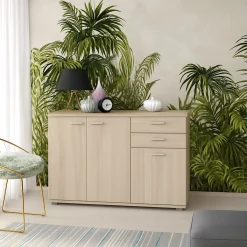 Madie|Credenze > Dmora Credenza 2 Cassetti un Ripiano 103x34x74h cm, Apertura Battente - Meldola Marrone Rovere Nodi
