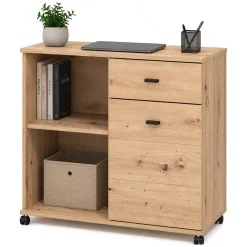 Credenza Marrone Rovere Nodi 2 Ripiani un Cassetto 77x35x72h cm, 3 Vani - Majuli