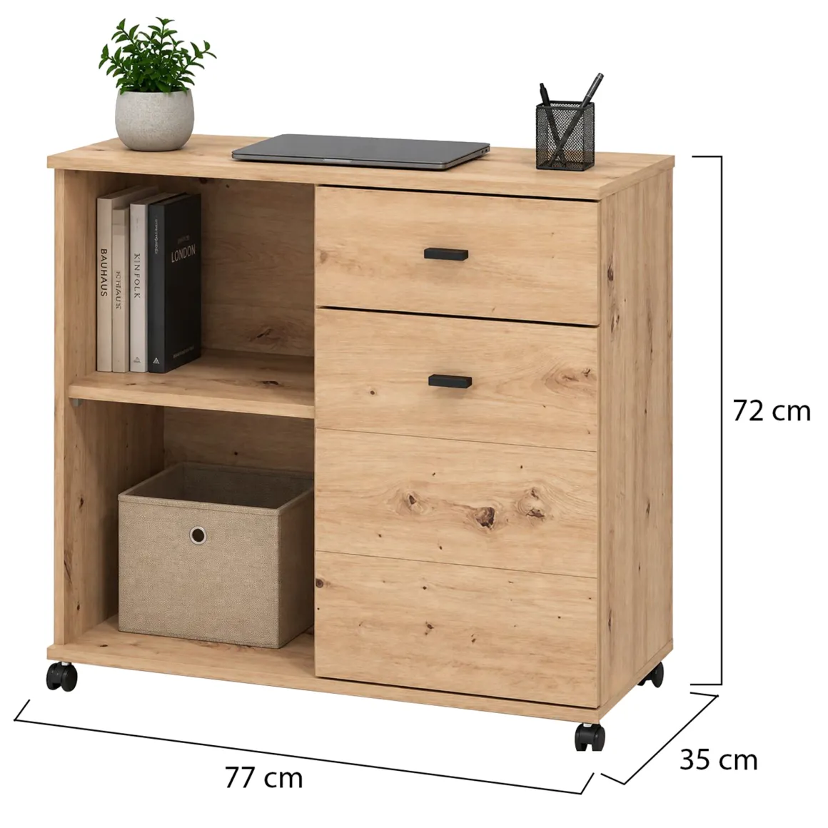 Credenza Marrone Rovere Nodi 2 Ripiani un Cassetto 77x35x72h cm, 3 Vani - Majuli