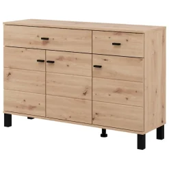 Credenza Marrone Rovere Nodi 3 Ripiani 2 Cassetti 116x35x78h cm, 4 Vani - Jerico