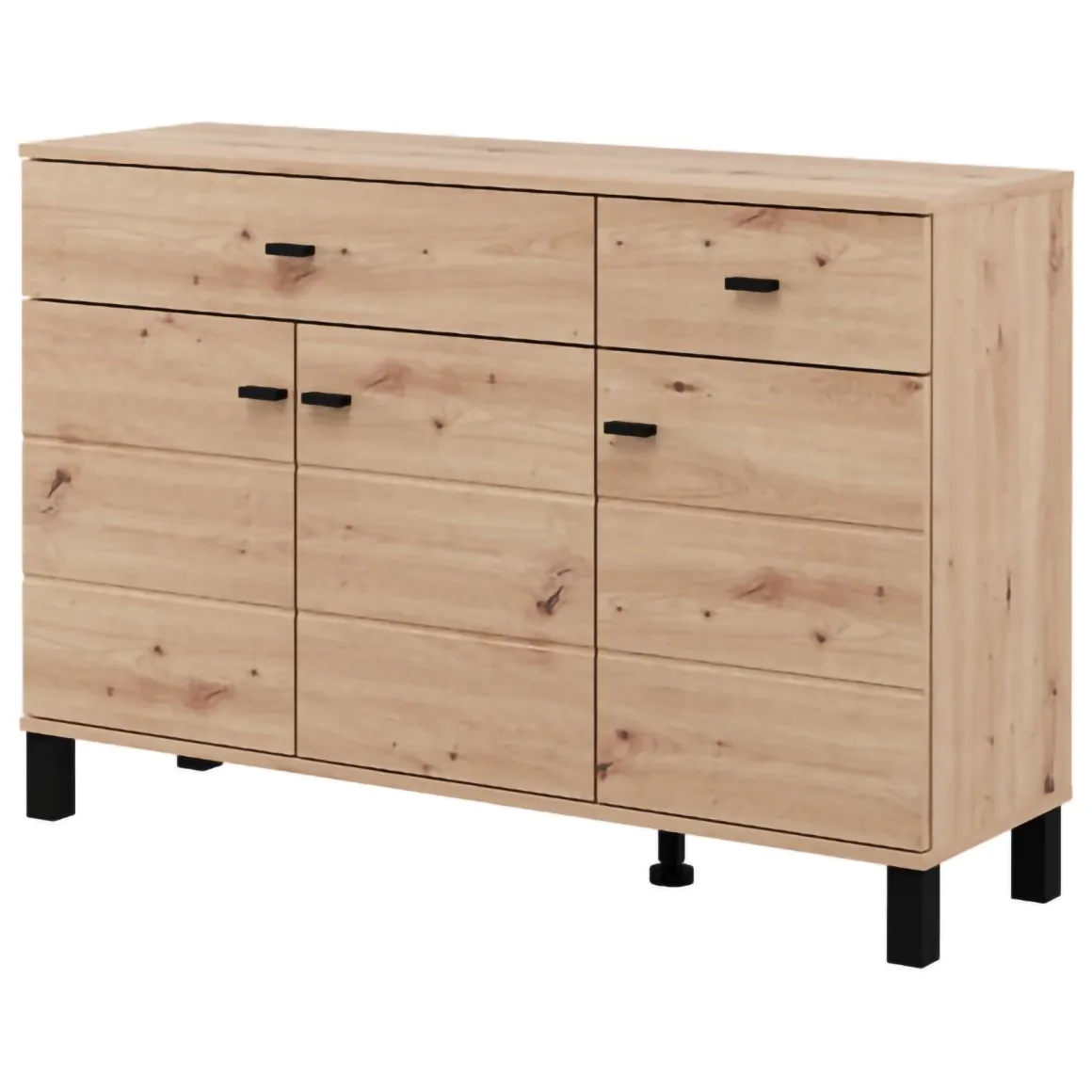 Credenze > Dmora Credenza 4 Ripiani 3 Cassetti 145x35x101h cm, 6 Vani - Valiza Marrone Rovere Nodi