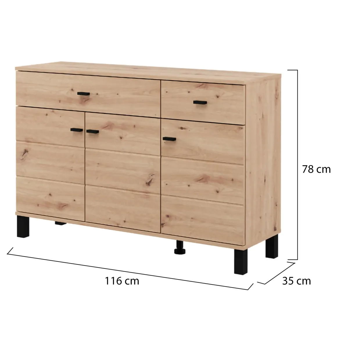 Credenze > Dmora Credenza 4 Ripiani 3 Cassetti 145x35x101h cm, 6 Vani - Valiza Marrone Rovere Nodi