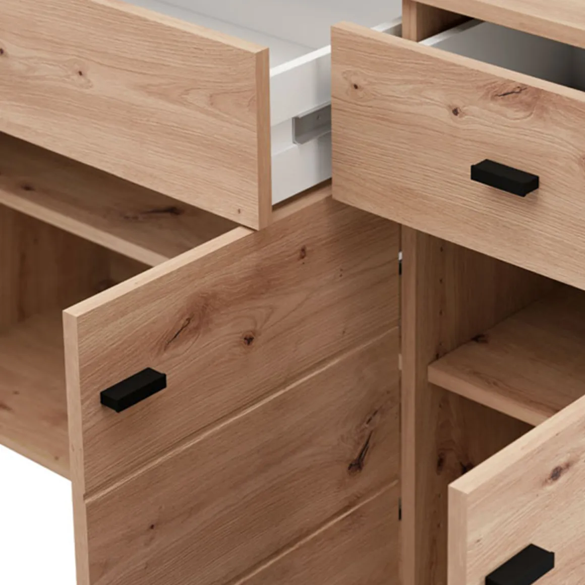 Credenze > Dmora Credenza 4 Ripiani 3 Cassetti 145x35x101h cm, 6 Vani - Valiza Marrone Rovere Nodi