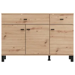 Credenze > Dmora Credenza 4 Ripiani 3 Cassetti 145x35x101h cm, 6 Vani - Valiza Marrone Rovere Nodi